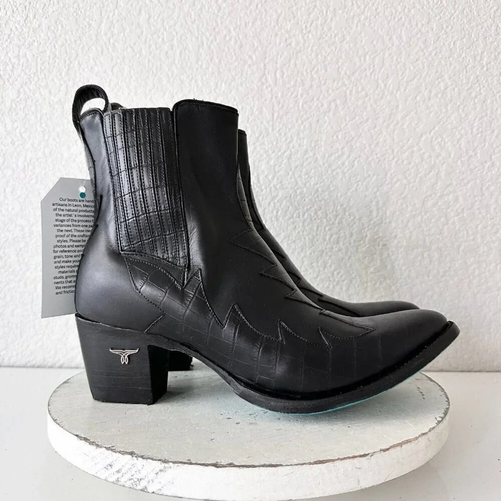 NEW Lane CHELSEA Womens Cowboy Bootie 11 Cowgirl Western Black Short Ankle Boots